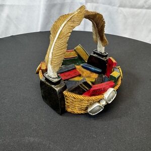 BASKETVILLE Book Lover Basket Trinket‎ Dish Feather Design Handle